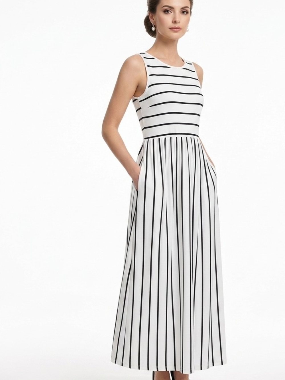 NWT Hount Black and White Striped Sleeveless Maxi Dress with Pockets Size: S